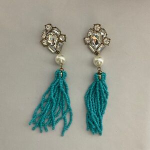 Crystal and Turquoise Beaded Dangle Earrings